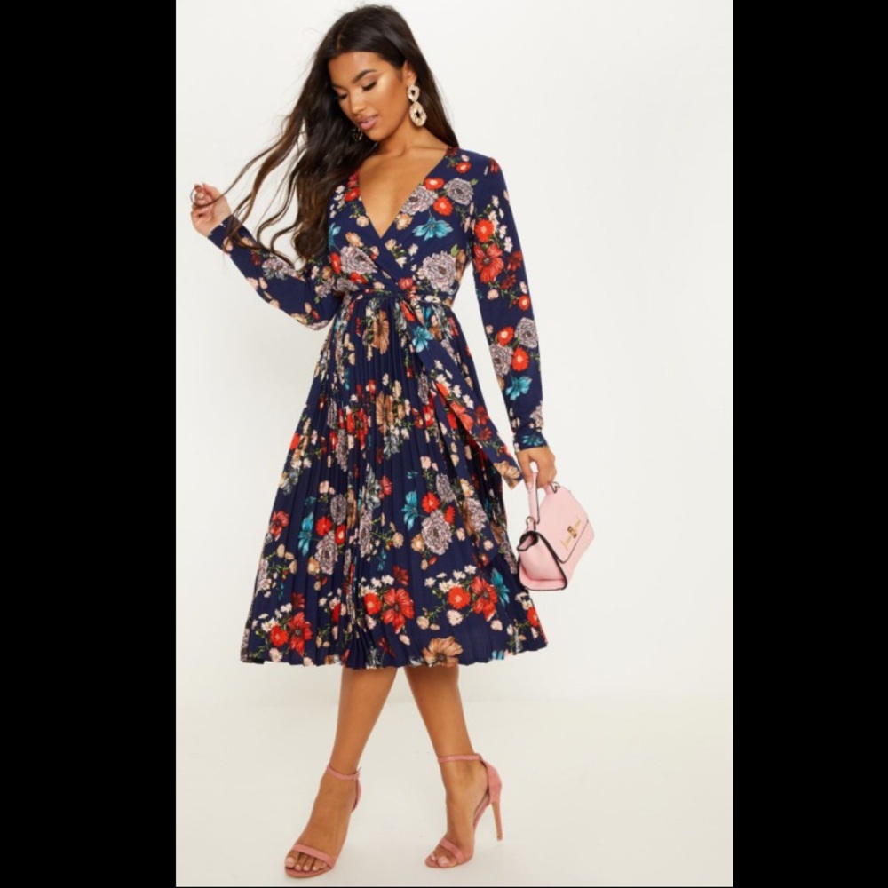 Navy floral midi dress size 8